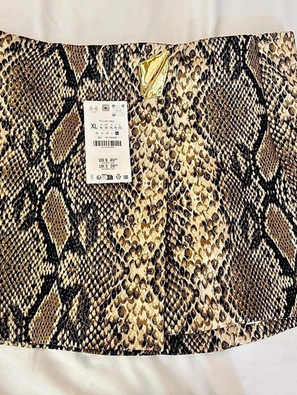 Zara Snakeskin Print Skort High Waist Brown & Black XL
